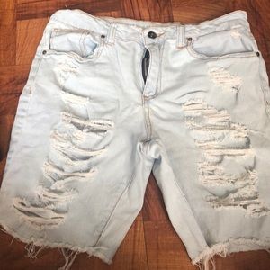 light washed biker jean shorts